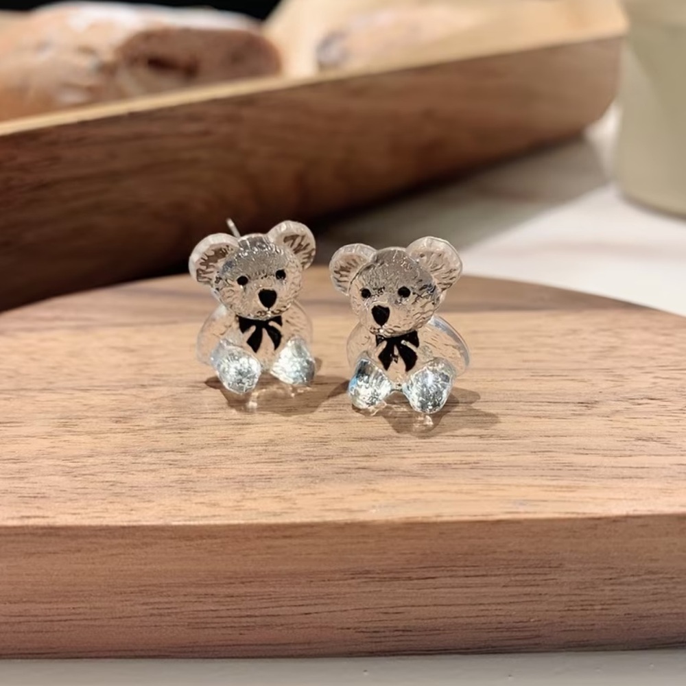 NEW Elegant Clear Bear Earrings. Unique Bear Earrings. Cute Birthday Gift 🐻 - Picture 4 of 8